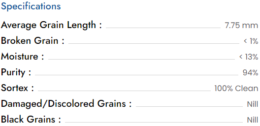 1401 steam basmati rice specification