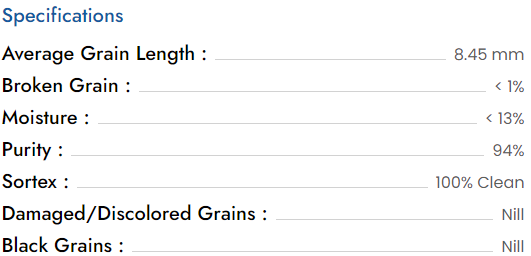 1509 steam basmati rice specification