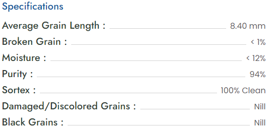 1718 creamy sella basmati rice specification